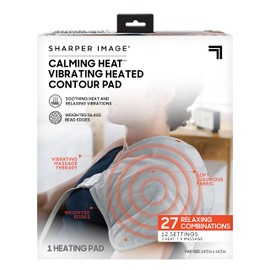 Calming Heat Vibrating Heating Contour Pad by Sharper Image- Weighted Electric Heating Pad with Massaging Vibrations, 12 Settings- 3 Heat, 9 Massage- 27 Relaxing Combinations, 14.5” x 14.5”, 4 lbs