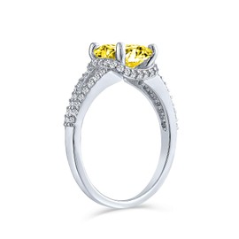 Square 2ct Cushion Cut Prong Set Cubic Zirconia Canary Yellow CZ Engagement Ring For Women Spilt Band .925 Silver