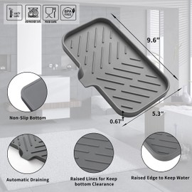 MicoYang Silicone Bathroom Soap Dishes with Drain Spout-Bathroom and Kitchen Sink Organizer,Sponge Holder,Dish Soap Tray,Perfect for Dispenser,Scrubber,Bottle,Cup on Sink or Counter-Grey 9.6"×5.3"