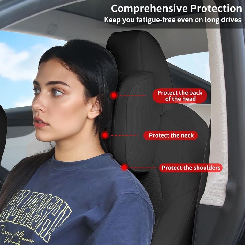 Car Headrest Leather Memory Foam Neck Pillow for Driving with
