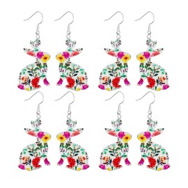 Dreuyet 4 Pairs Easter Earrings Rabbit Earrings Bunny Earrings for Women Cute Easter Bunny Dangle Earrings Colorful Glitter Acrylic Rabbit Earrings Spring Earring Easter Party Jewelry (Flower)