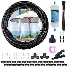 Misters for Outside Patio, 50FT Misting Cooling System with Water Filter & 16 Nozzles - Outdoor High Pressure Mister Kit for Patio, Garden, Backyard, Greenhouse - Cooling, Humidifying, DIY