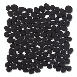Adolif Pebble Tile for Shower Floor, Black Pebble Mosaic Backsplash for Kitchen Bathroom Wall and Floor Tile and Outdoor Areas, 5 Sheets
