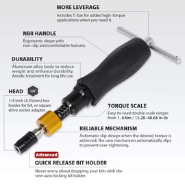 FIRSTINFO H5182 | 1/4 Inch | 1-6 Nm, 13.28-48.68 in lbs | Torque Screwdriver | with Rapidaptor Quick Change Chuck