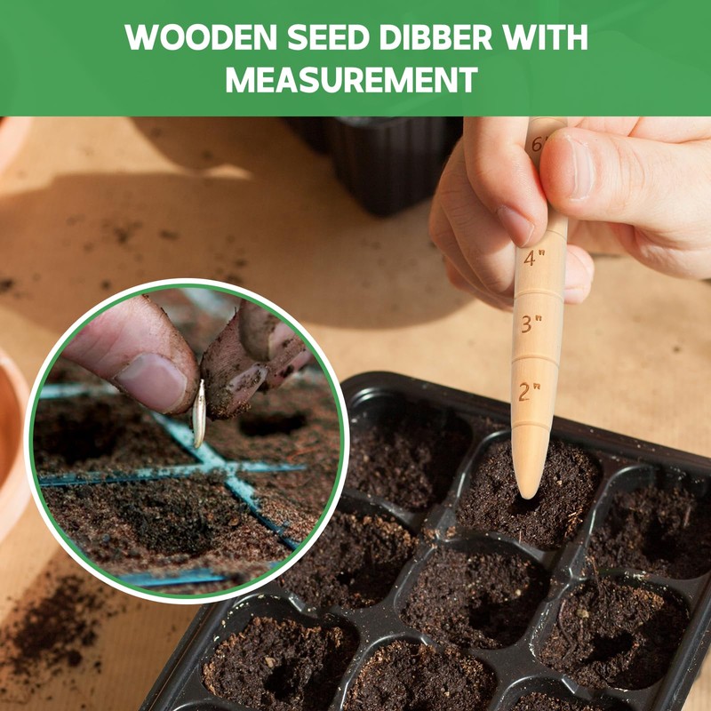 Bothyi Wooden Seed Dibber with Measurement Handheld Save Time Ergonomic