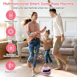 Music Jump Rope Machine, Wireless Skipping Rope with Counter for Adults Kids, Smart Skipping Rope with Remote Control/10 Speed Level/LED Screen/Colorful Light/Bluetooth Music, Home Gym Workout