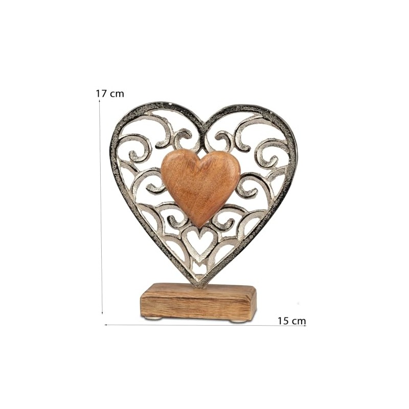 formano Decorative Heart Aluminium Mango Wood Base 17 x 15