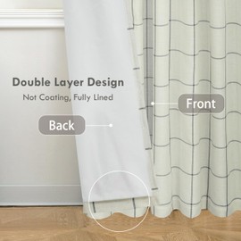 DriftAway 2 Panels 100% Blackout Windowpane Plaid Linen Curtains Double Layer Drapes for Bedroom 90 Inches Long Farmhouse Thermal Insulated 3.25 Inch Rod Pocket Back Tab for Living Room Black