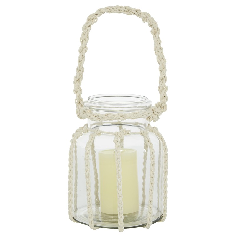 Deco 79 Glass Decorative Candle Lantern with Rope Handle, 8"