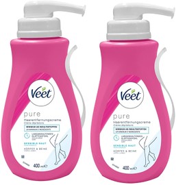 Veet Sensitive Hair Removal Cream, Fast & Effective Hair Removal for Silky Smooth Skin, Application Time 5-10 Minutes, 400 ml Dispenser with Spatula (2x 400 ml)
