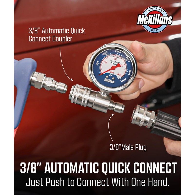 McKillans® High Pressure Washer Gauge - Push-to-Connect 3/8" Automatic Quick