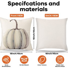 Fall Pillow Covers Thanksgiving Pillowcase, Set of 4 Thanksgiving Collection Linen Cushion Farmhouse Pillowcase, Autumn Pumpkin Grateful Harvest Cushion Case for Sofa Coach Cotton Linen 18x18 Inch