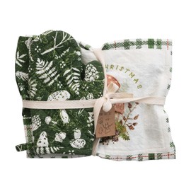 Creative Co-Op Cotton Slub Printed Children's Apron, Chef Hat, and Hot Mitt