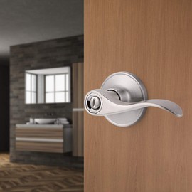 Gobrico Universal Wave Style Lever Door Knob Handle Pull Lock Privacy for Bedroom and Bath, Satin Nickel,1pack