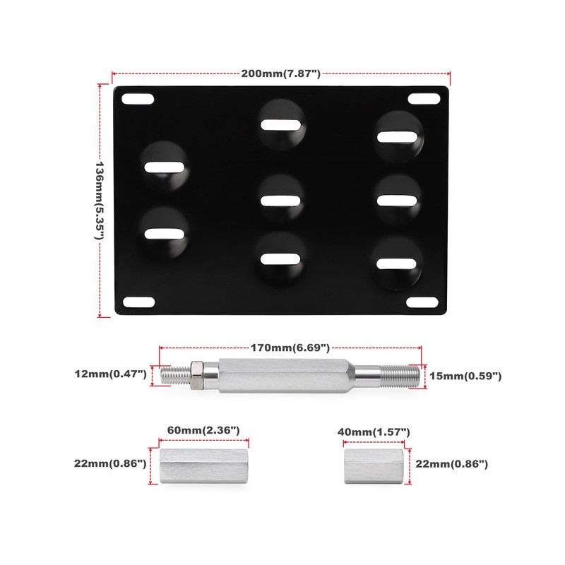 CNSPEED Front Bumper Tow Hook License Plate Mount Relocator Bracket