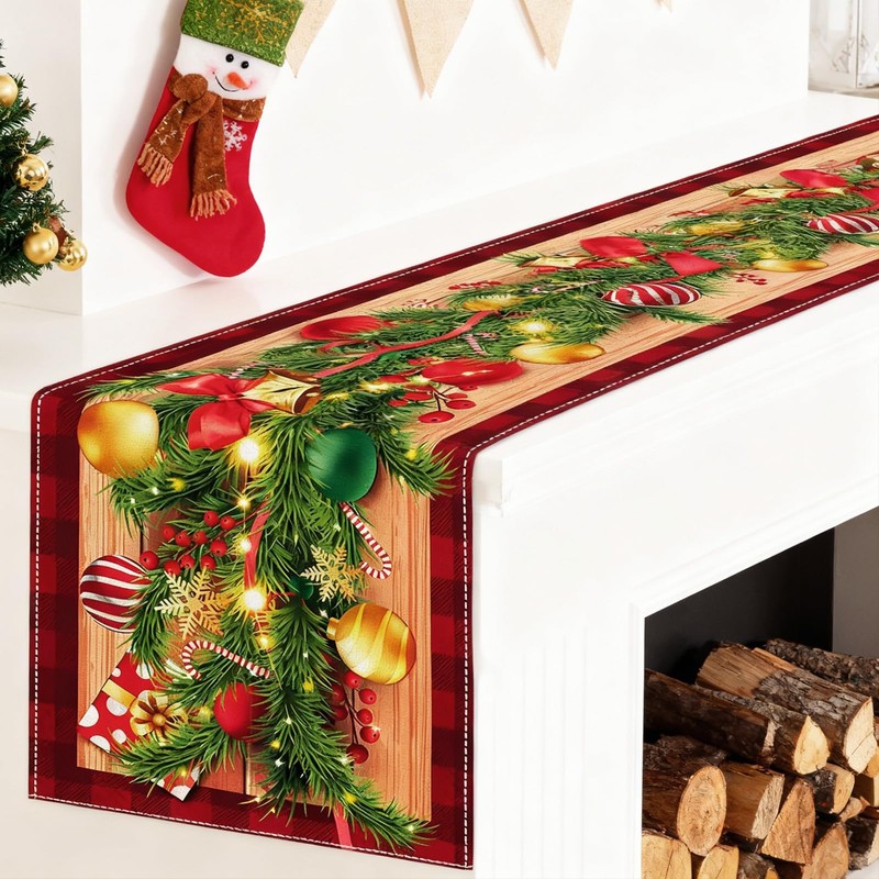 Meriviva Christmas Runners for Tables, Red Christmas Table Runner with