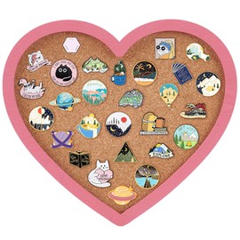 BENECREAT Pearl Pink Heart Pin Cork Board, 20x18cm Bulletin Display Board Wall Mounted Cork Board with Pink Frame for Brooch Pin Storage Display, Office Home and School Decor