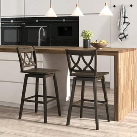 Giantex 29" Bar Stools Set of 2, Swivel Wooden Bar Chairs with Rubber Wood Frame, Footrest & Ergonomic Backrest, Bar Height Barstools for Kitchen Island, Restaurant & Pub, Dark Grey