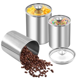 ENLOY Stainless Steel Food Storage Container Set of 3, 88/61/29 oz with Clear Glass Lids - Ideal for Coffee, Tea, Sugar, Flour Canisters