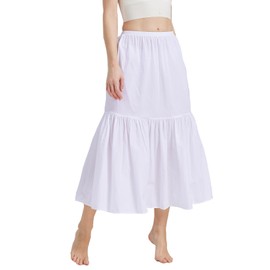 BEAUTELICATE Women's Underskirt Half Slip 100% Cotton Anti-Static Cling Resistant Summer Loose A-line Petticoat Skirt Extender with Ruffle (White - 34", XXL)