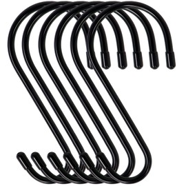 DINGEE 6 Pack Large S Hooks, Rubber Coated, Heavy Duty Non Slip, Black Vinyl Coated Closet S Hooks for Hanging Plants, Jeans, Pot, Pan, Garden, Bird Feeders