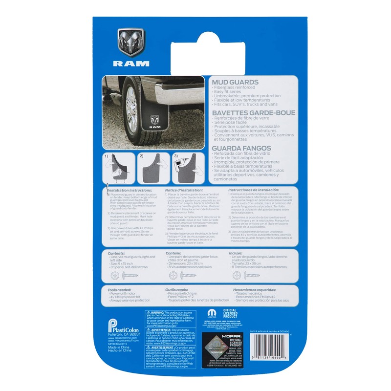 Plasticolor 000490R01 RAM White Logo Easy Fit 9"x15" Mud Guard