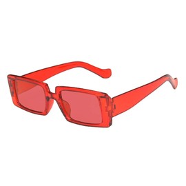 ENTHYI Rectangle Sunglasses for Women Retro 90s Sunglasses Small Narrow Square Frame UV400 Protection (red)