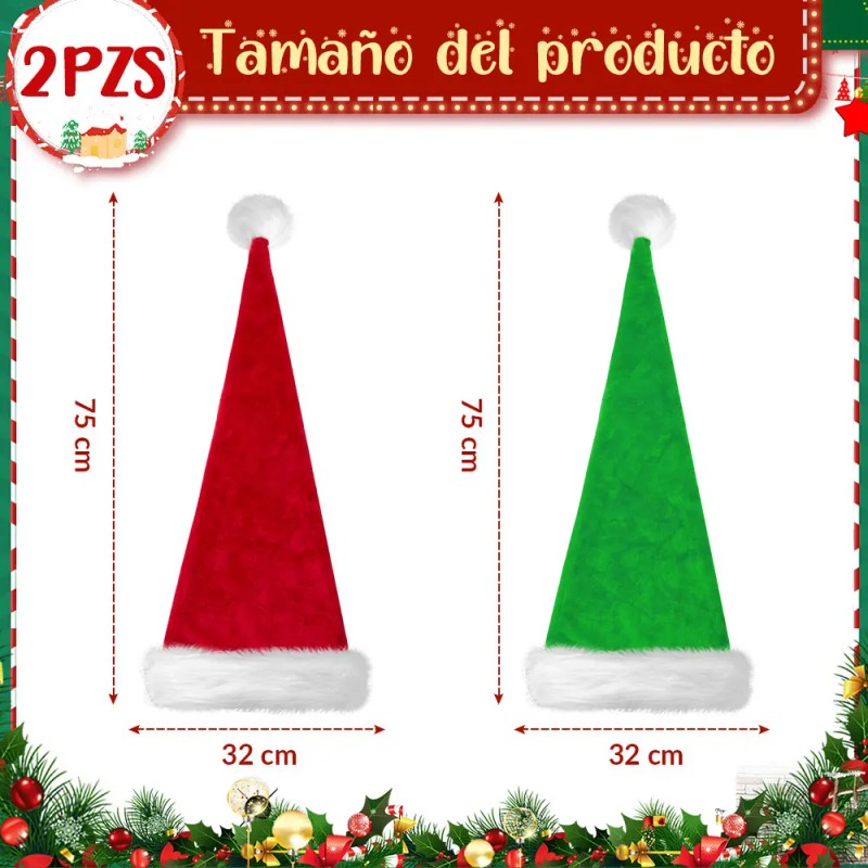 Gorros Navideños Sombreros Extendido Santa Adorno Fiesta 2pz