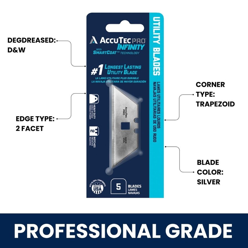Accutec Pro Infinity Carbon Steel Utility Blades - .025 Inch