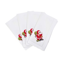 Saro LifeStyle XM221.W20S Hemstitched Santa Napkin, White, 20" (Set of 4 pcs)