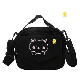 AWXZOM small cute Corduroy Crossbody bag min Kawaii Purse Crossbody Bag small Kawaii Wallet small Kawaii Crossbody Bag (black)