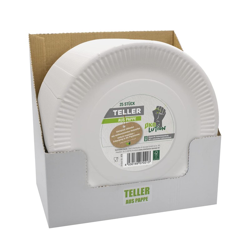 Ökolution Disposable Paper Plates Pack of 25 Biodegradable FSC Made