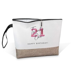 21st Birthday Gifts for Her Women Sister Friends, Canvas Makeup Bag with Wristband Lanyard, Canvas Zipper Pouch, Travel Cosmetic Bag, Cosmetic Bags for Women, Birthday Gift Ideas, 2