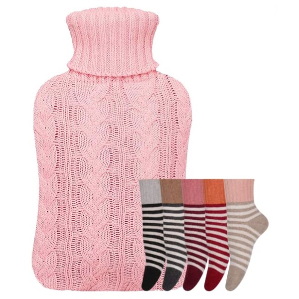 2L Hot Water Bottle with Cover UK & 5 Pairs