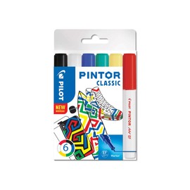 PILOT - Pintor, Wallet of 6 Creative Multi-Surface Water-Based Permanent Markers - Quick Dry - For Fabrics, Glass, Wood, Stone, DIY/Amateur Artists - Extra-Fine Tip - Assorted Classic Colors