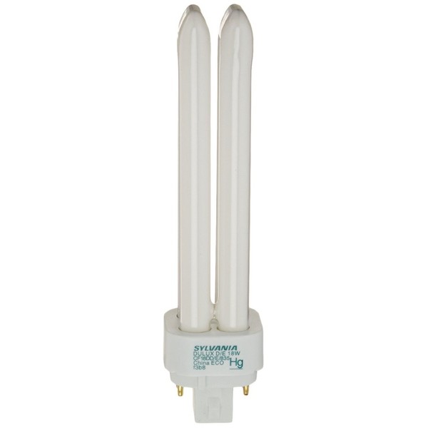 Sylvania 20672 (6-Pack) CF18DD/E/835/ECO 18-Watt Double Tube Compact Fluorescent Light Bulb, 3500K, 1150 Lumens, T4 Shape, 82 CRI, 4-Pin G24q-2 Base