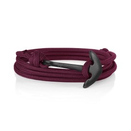 Anchor Rope Bracelet for Men & Women Made from Stainless Steel and Durable Rope - Adjustable - Handmade in The UK - (Maroon & Black)