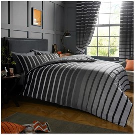 GC GAVENO CAVAILIA Easy Care Oscar Striped Duvet Cover, Luxury Soft & Cosy Printed Reversible Lined Quilt Bedding Set, Polycotton, Grey, Single