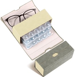 Flutesan Daily Contact Lens Case and glasses Organizer 2 in 1 Double Sided Portable Contact Lens Travel Case for Travel Outdoor Daily Use, Storage up to 30 Lense(Gray)