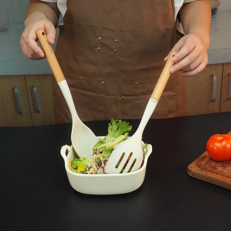 2Pcs Large Silicone Cooking Spoon Set, Nonstick Serving Spoons for
