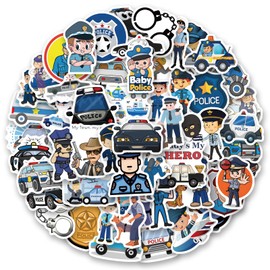 120Pcs Police Stickers for Kids, Police Toys Stickers, Police Man Stickers, Police Cars Stickers, Cops Stickers Decals for Laptop Water Bottle Bumper Luggage Computer Skateboard Snowboard