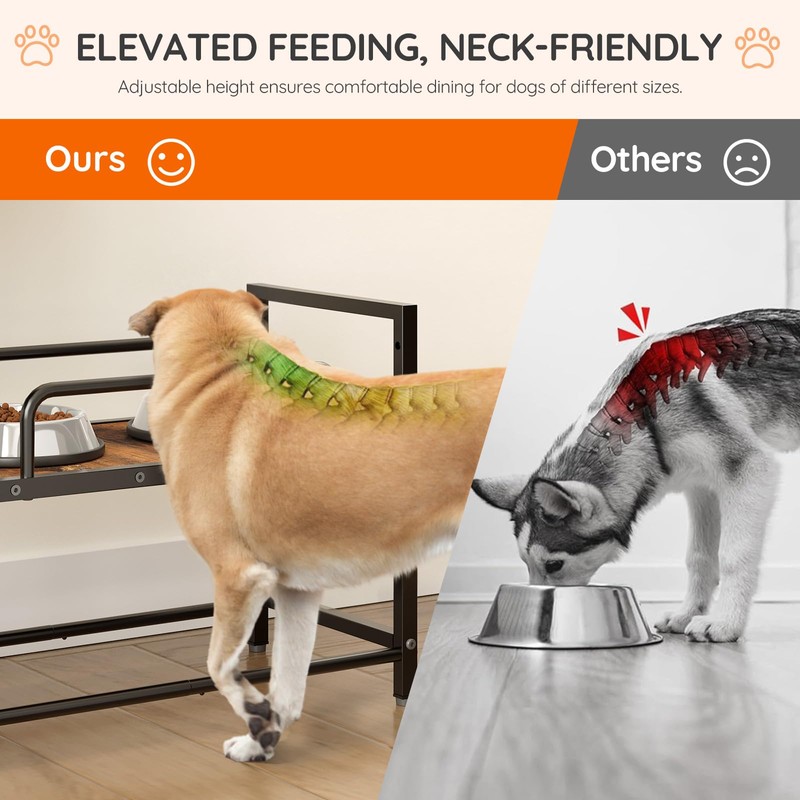 HOOBRO Raised Dog Bowl Stand with 2 Feeding Stations, Elevated