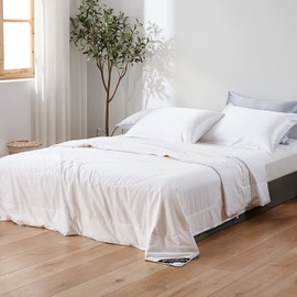 Mommesilk Mulberry Silk Comforter Full Summer Lightweight Pure Natural Silk Duvet Insert Cotton Cover Real Silk Filled Quilt White 76"x87", Net Silk Weight 0.5kg