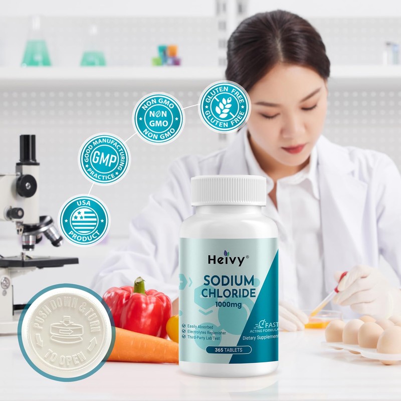 Heivy Sodium Chloride Tablets 1000mg - Pure Salt Tablets, 365