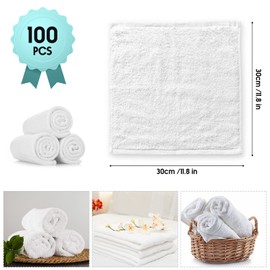 Buryeah 100 Pieces Cotton Washcloths 100% Ring Spun Cotton Wash Cloths Bulk Absorbent and Soft Feel White Towels for Bathroom, Spa, Gym and Face Cleaning (12 x 12 Inches)