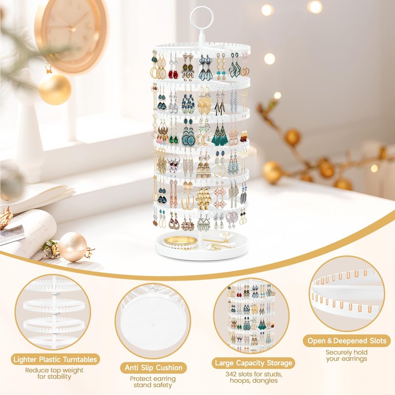 TANOSAN 6 Tier Rotating Earring Holder Organizer Stand Adjustable Plastic