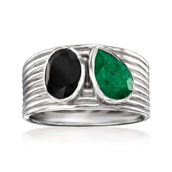 Ross-Simons Onyx and 1.30 Carat Emerald Toi Et Moi Ring