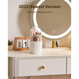 Makeup Brush Holder, [2023 Newest] [Dustproof & Waterproof] 360 Rotating Cosmetics Make up Brush Organizer Storage with Lid for Vanity and Bathroom