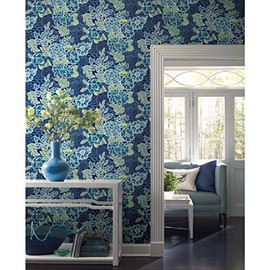 Waverly RMK11855RL Blue and Green Zen Garden Peel and Stick Wallpaper