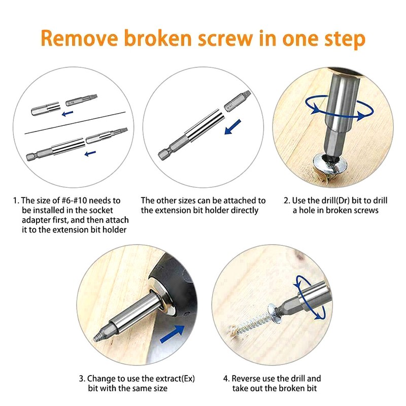 22PCs Screw Extractor Left Hand Thread Tool Set Durable Hardware